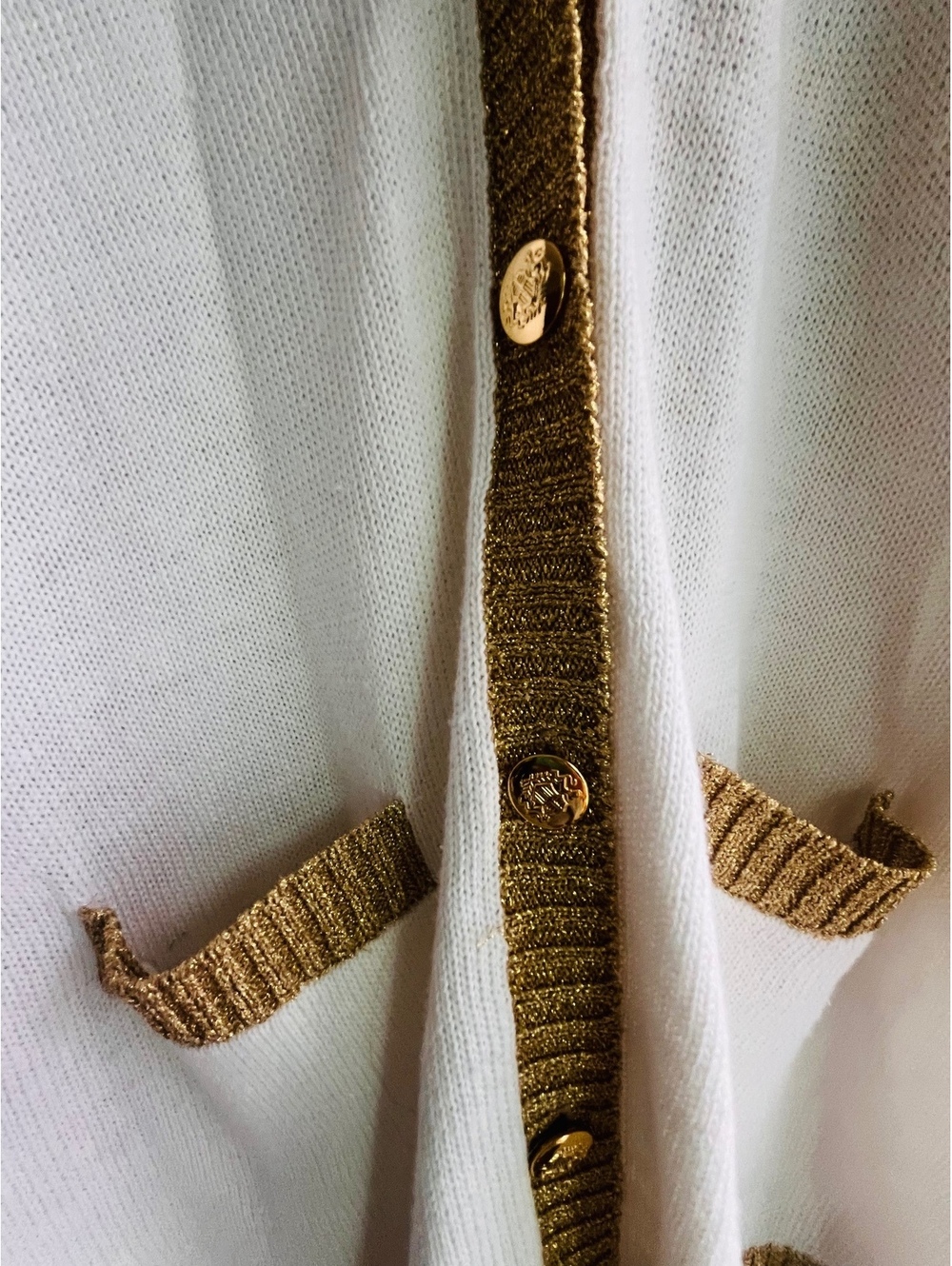 VTG Clyde Cream & Gold Knit Varsity Crest Cardigan Sweater Preppy Old Money - Picture 7 of 10